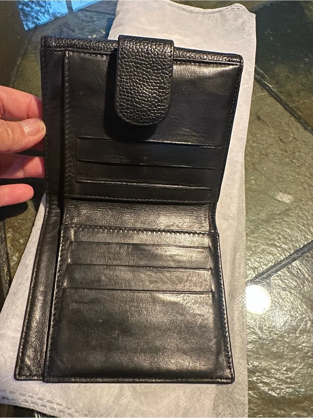 CHANEL Black Quilted Caviar Leather Compact Wallet with COA